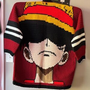 Luffy cardigan Red and Black Crochet Sweater with Anime Design size XL for uni